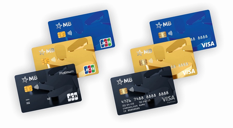 ngân hàng MB phát hành 3 dòng thẻ chính là Thẻ trả trước, Thẻ ghi nợ và Thẻ tín dụng